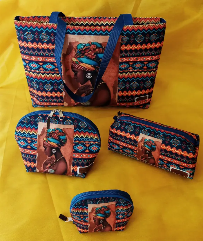 Kit bolsa + necessaires étnico — peça artesanal do Ateliê Vívian Artesanatos